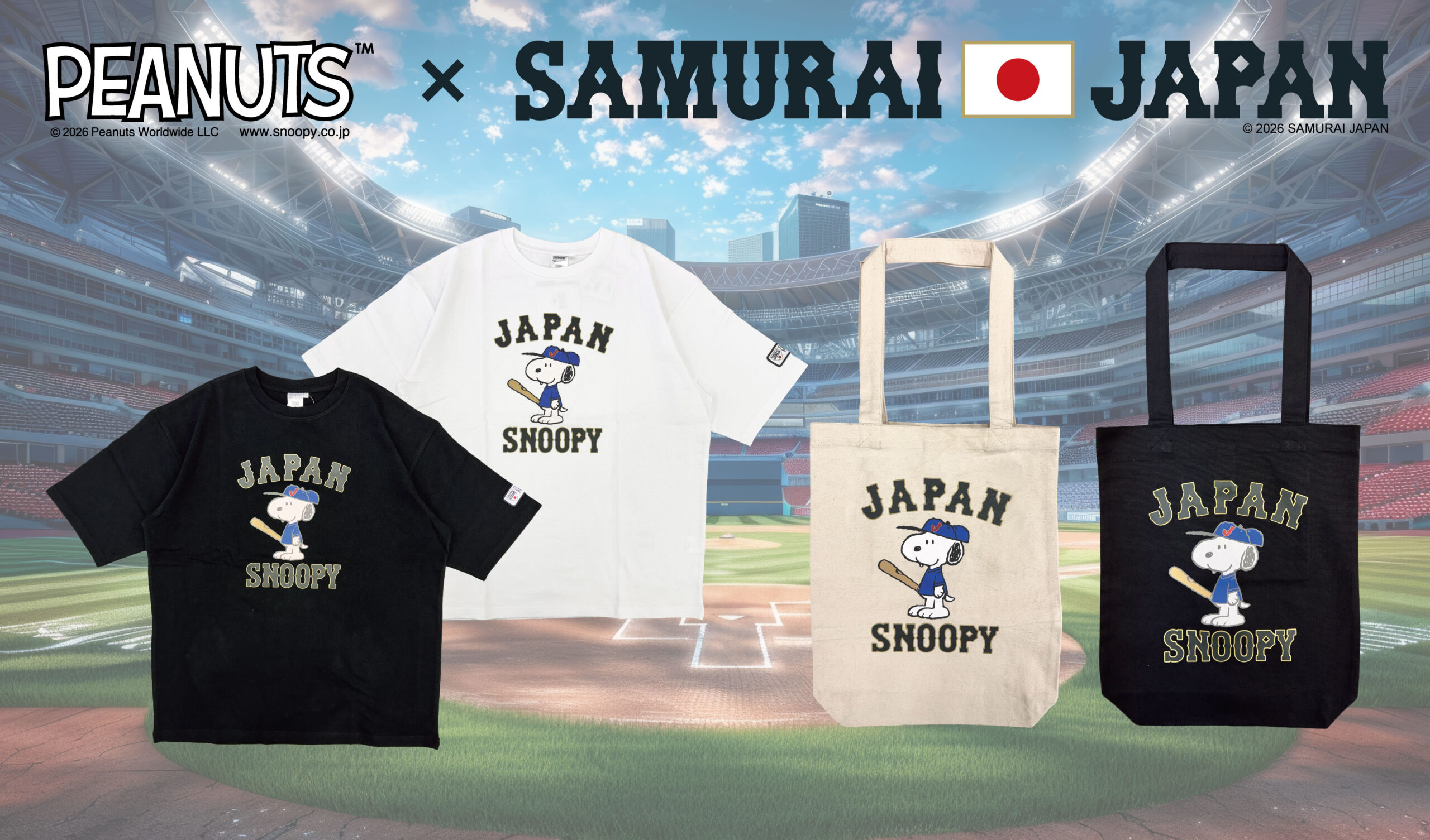 日本代表 スヌーピー デザイン シャツ　新品未使用　Msize 2026年3月上旬発売！PEANUTS×侍ジャパン Tシャツ・トートバッグ